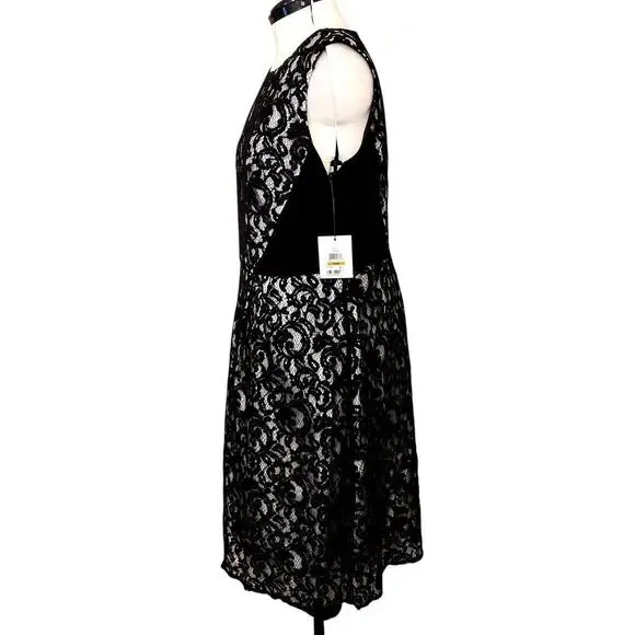 Calvin Klein Black White Sleeveless Lace Overlay Cocktail Party Dress | SZ 16W - Picture 3 of 13